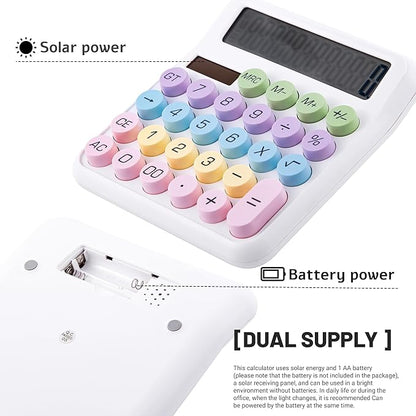 Golcellia Calculators Desktop, White Mechanical Calculator, Cute Calculator 12 Digit Desk Basic Calculator Large Display, Dual Power Solar Battery, Office Home School Supplies for Adults & Students