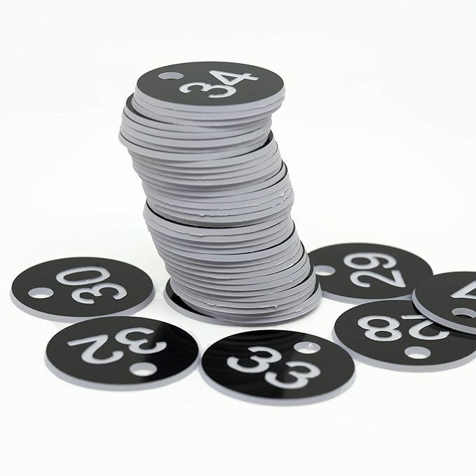 StayMax Plastic ID Number Tags Engraved Tags Key Tags Without Key Rings (1-50, Black)