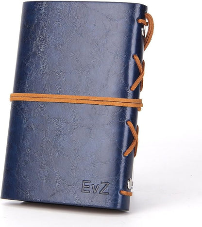 EvZ Leather Writing Journal Notebook, 5 Inches Vintage Nautical Spiral Blank String Diary Notepad Sketchbook Travel to Write in, Unlined Paper, Retro Pendants, Classic Embossed, Dark Blue