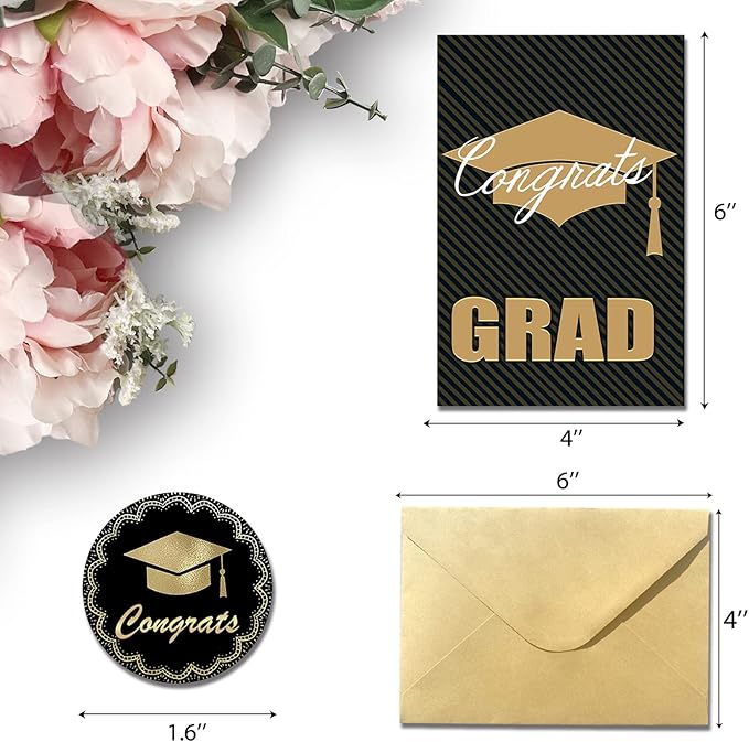 Graduation Cards, Graduation Cards 2024 with Envelopes and Gold Foil, 24 Pack Bulk Graduation Greeting Cards, Grad Gift Card for College & High School Graduation Party Decoration
