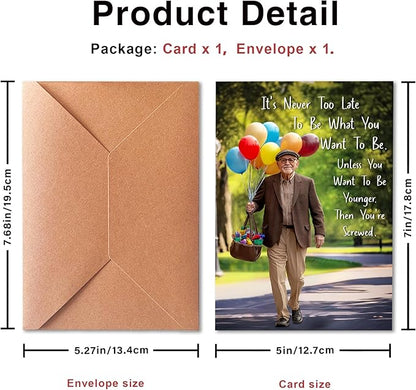 Funny Birthday Card for Old, Birthday Never Too Late Man, Birthday Greeting Card For Friends, 50th 60th 70th 80th Birthday Card, Humorous Birthday Card For Men.