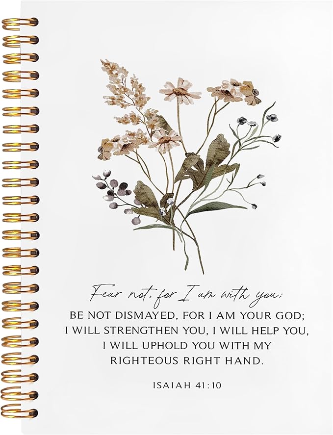 BearCake Bible Notebooks for Note Taking,Christian Notebook Journal, Fear not for I am with You Floral Christian Notebook Journal, Hardcover Spiral Notebook 5.5x8.3