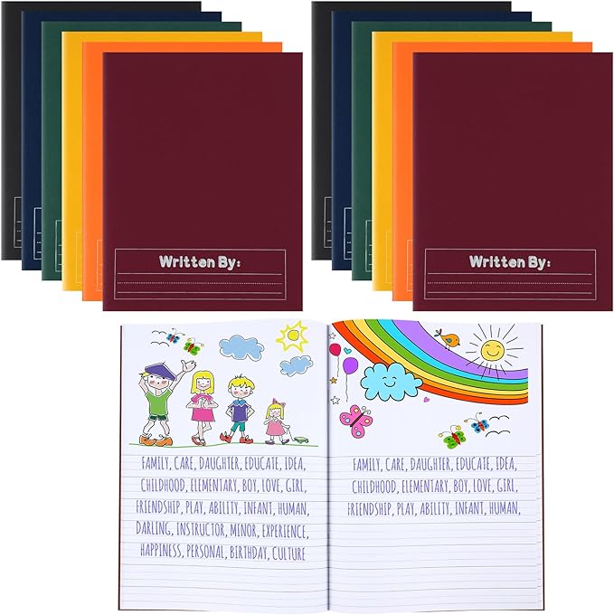 Henoyso 12 Pcs Primary Composition Notebook K-2 9 3/4 x 7 1/2 Inch Primary Journal Blank Writing Book for Kid to Write Draw and Journal 60 Page Notebook Back to School Supplies (Dark Color)