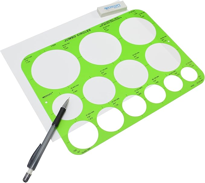Westcott T-826 Jumbo Circles Template, Plastic Shape Template Tool, 8.75 by 11.5 in