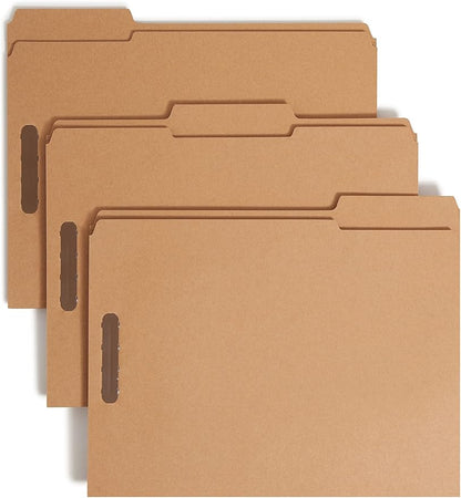 Smead Fastener File Folder, 2 Fasteners, Reinforced 1/3-Cut Tab, Letter Size, Kraft & Blue, 50 per Box