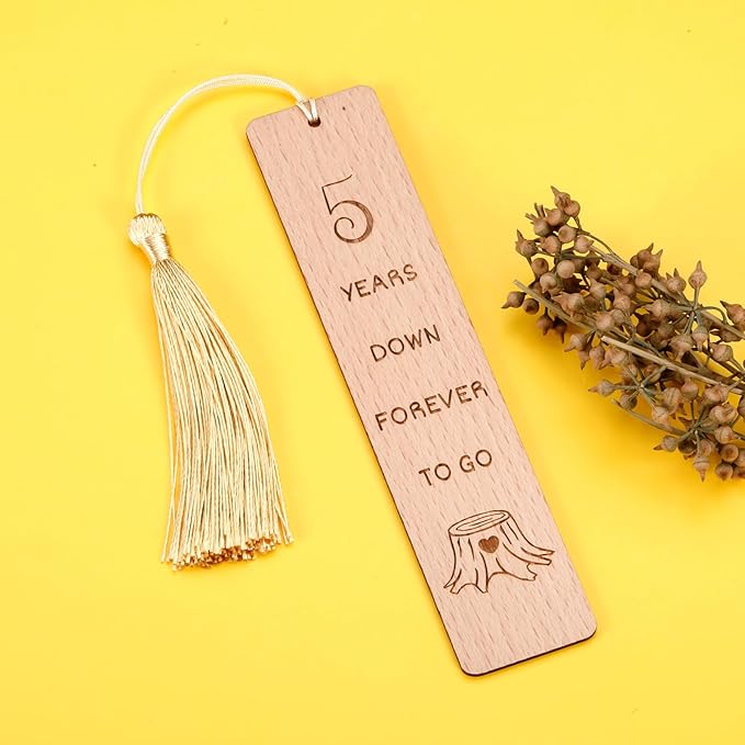 Anniversary Wood Gift for Him Her, Wooden Bookmark 5th Anniversary Wooden Gifts for Wife Husband, 5 Year Marriage Gifts Anniversary for Couple, Fifth Anniversary Valentines Gifts for Women Men
