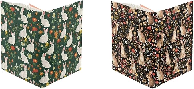 Bunny Floral Print Book Cover Book Protector 2 Pack Reusable, Stretchable Book Sox Hardcover Covers Reusable Book Protector Pouch, Green and Brown