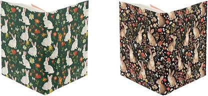 Bunny Floral Print Book Cover Book Protector 2 Pack Reusable, Stretchable Book Sox Hardcover Covers Reusable Book Protector Pouch, Green and Brown