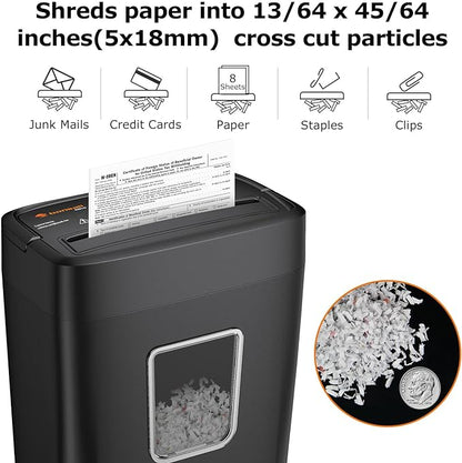 Bonsaii Paper Shredder, 8-Sheet Crosscut Shredder with 4.2 Gallon Bin Shred Credit Card/Mail/Staple/Clip, P-4 Security Level Document Shredder with Handle for Home Office (C261-C)