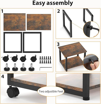 Under Desk Printer Stand, 2-Tier 16.5''x 12.6''x 14.8'' Rolling Printer Stand Storage Shelves for Printer, Scanner, Fax Machine, Files, Books with Anti-Skid Feet for Home, Office, Brown