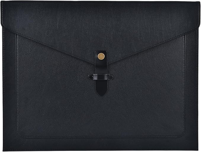 Black Leather File Folder Letter Size, File Organizer, Important Document Folders with Pockets, Document Organizer, Laptop Sleeve Notebook Case, Paper Storage, A4 Envelopes Filing Folder