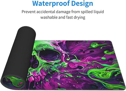 Gaming Mouse Pad Desk Pad,Extended Big Mouse Pad,31.5x11.8 Inch Long Computer Keyboard Mouse Mat Mousepad with 3mm Non-Slip Base and Stitched Edge for Gaming and Office… (Watercolor Skull 2)