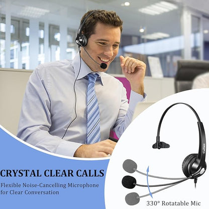 Callez RJ9 Phone Headset for Office Phones Wired Telephone Headset with Microphone Noise Cancelling Compatible with Polycom VVX411 VVX311 VVX410 Avaya 1416 1408 Plantronics S12 Mitel 6920 NEC Aastra