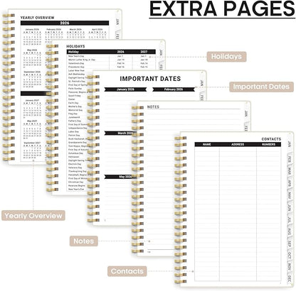 2026 Planner, Weekly and Monthly Calendar Planner, January 2026 - December 2026, Hardcover 2026 Calendar Planner Book with Tabs For Women & Men, Inner Pocket, Spiral Bound, Perfect for Office Home School Supplies - A4 (8.5" x 11"), Beige