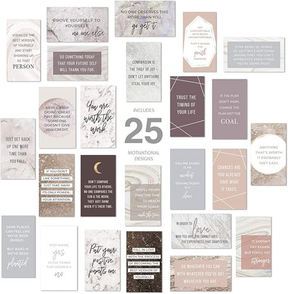Canopy Street Marble Quartz Daily Gratitude Cards / 50 Motivational Kindness Cards / 25 Inspirational Quote Card Designs / 2.5” x 3” Uplifting Business Cards