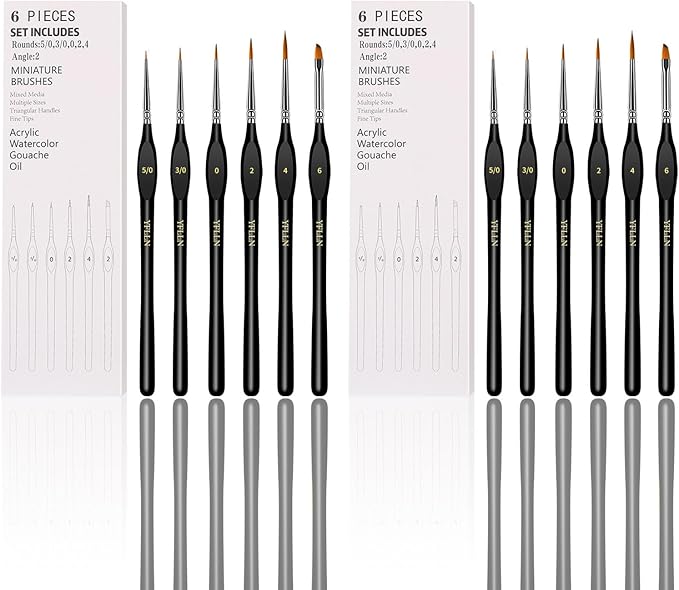 6Pcs Micro Paint Brushes Set with Triangular Handles - for Acrylics, Oils, Watercolors & Paint by Number, Citadel, Figurine, 40k，Mandala Painting（2PACK）(Black)