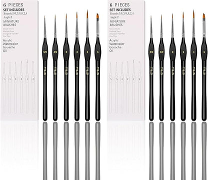 6Pcs Micro Paint Brushes Set with Triangular Handles - for Acrylics, Oils, Watercolors & Paint by Number, Citadel, Figurine, 40k，Mandala Painting（2PACK）(Black)