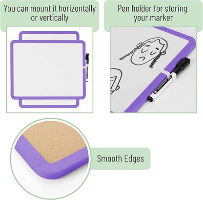 Mr. Pen- Dry Erase Board, 14” x 11” with a Black Dry Erase Marker, Purple Frame, Small White Board, White Board for Kids, White Board for Students, Small Dry Erase Board, Mini White Board