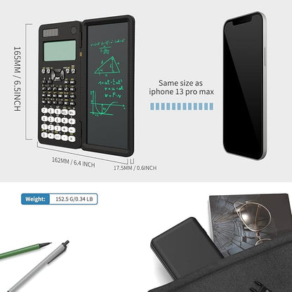 Scientific Calculator with Writing Tablet,ROATEE 991 MS Foldable 2-Line Display Science Calculator with Notepad,Middle High School Supplies for Students & College,Solar & Battery Powered,Easy to Carry