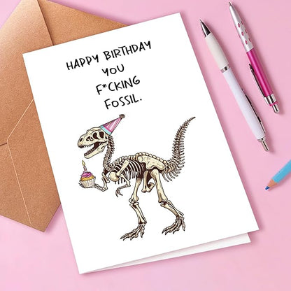 Dinosaur Birthday Greeting Card, Funny & Sarcastic, Blank Inside, Unisex-Adults, 5x7 inches