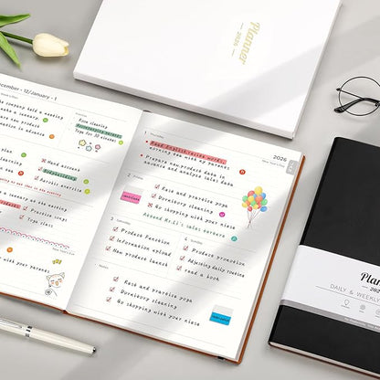 AHGXG 2026 Planner, Weekly and Monthly, Large A4 8.5"x11", Planner 2026-2027, Calendar 15-Months Jan 2026 - Mar 2027, Vegan Leather Softcover, Inner Pocket, Black