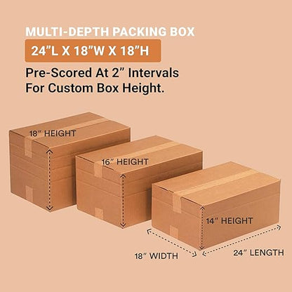 AVIDITI Multi-Depth 24" x 18" x 18" Single Wall Cardboard Boxes (15-Pack) | Large Corrugated Boxes for Shipping, Packaging, Moving, Storage Box for Home or Business, Strong Wholesale Bulk Boxes