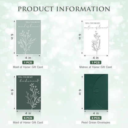 Spakon 16 Pcs Will You Be My Bridesmaid Cards with Envelopes Watercolor Greenery Floral Bridal Proposal Maid of Honor Matron of Honor Invited Favor for Bridal Shower Wedding (Leaves, Flowers)