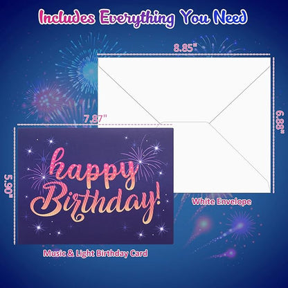 INPHER Birthday Cards Fireworks Pop Up Cake Light and Music Happy Birthday Gifts Decorations for Women, Men, Mom, Grandma