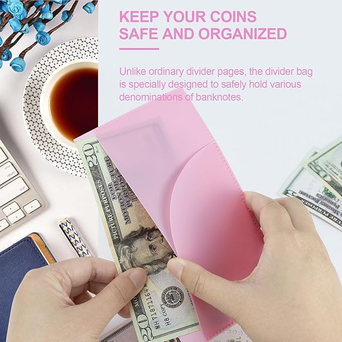A6 Binder Pockets with No Zipper, Koqye Blue 10 Pcs Plastic Zipless Budget Envelopes, Two Pockets Frosted Cash Envelopes Money Bag for Budgeting, Cash Stuffing (Pink A)