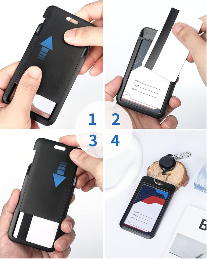 Uniclife 6 Pack Sliding ID Badge Holder Vertical Hard Plastic Case with Clear Window Black&Blue Card Protector Pouch for Office School ID Credit Cards Proximity Key Cards Driver’s Licenses and Passes
