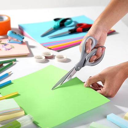 LIVINGO 3 Pack Scissors for Office: Sharp Stainless Steel Shears Heavy Duty All Purpose for Cutting Crafting Paper Fabric, Gray Comfort Handles, 8.5 Inches