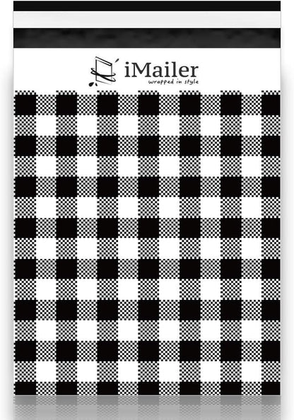 100 Count - 12 x 15.5 inch, Poly Mailer Black Gingham Plaid Package Envelope, Mailing Shipping Bags with Self Seal Strip
