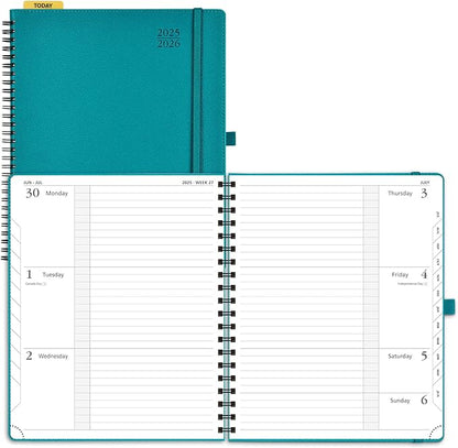 POPRUN Planner 2025-2026, Horizontal Weekly Notebook Jul.25-Jun.26 (Large 8.5''x 10.5''), Academic Calendar Book with Monthly Tabs, Spiral Soft Cover, Inner Pocket, 100 GSM - Pacific Green