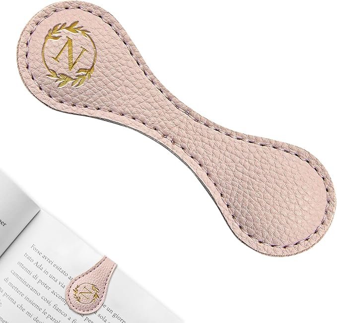 ABTOLS Magnetic Leather Initial Bookmarks, Vintage Initial ID Identification Book Marker Clip Gift Pink Capital Letter Book Markers for Book Lover Avid Readers (N)