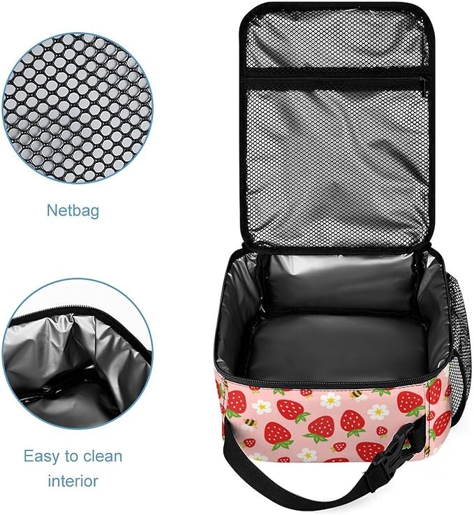 3PCS 17" Strawberry Backpack, Shoulders Backpack with Insulated Lunch Bag Durable Strawberry Laptop Bag Daypack with Multiple Pockets (Strawberry)