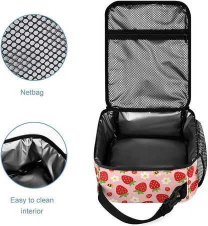 3PCS 17" Strawberry Backpack, Shoulders Backpack with Insulated Lunch Bag Durable Strawberry Laptop Bag Daypack with Multiple Pockets (Strawberry)