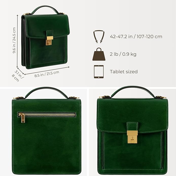 Time Resistance Small Leather Briefcase for Men - Crossbody Bag - Italian Leather Messenger Bag - Gift Box Included