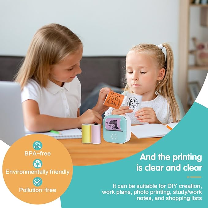 6 Rolls 53mm Mini Thermal Printer Stickers Paper, Multicolor Mini Printer Sticker Paper, Photo Printer Labels Paper, Compatible M02/T02, Kids Instant Camera, To-do Lists, Notes, Black, Photo