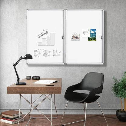 Lockable White Enclosed Bulletin Board - Dry Erase Noticeboard with Aluminium Frame, 36x24 inch(Whiteboard)
