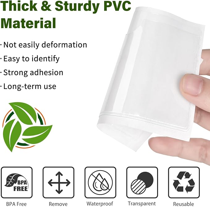 52 Pack Index Card Pockets with Top Open, 3.5 x 2 Inch Adhesive Label Pockets Clear Plastic Index Card Holder for Organizing, Storage Bins, Library Cards, Notes