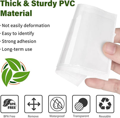 52 Pack Index Card Pockets with Top Open, 3.5 x 2 Inch Adhesive Label Pockets Clear Plastic Index Card Holder for Organizing, Storage Bins, Library Cards, Notes