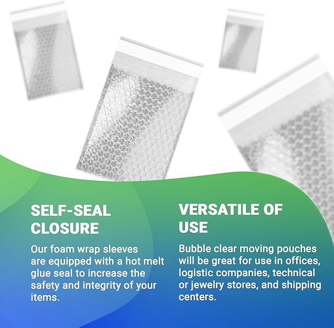 Clear Bubble Out Bags, 8 x 11.5 Inches. 25 Pack Self Seal Bubble Pouches. Polyethylene Clear Bubble Bags for Packing. Waterproof Clear Bubble Out Pouches for Fragile Things