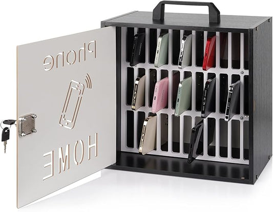 Echaprey Cell Phone Holder Classroom Pocket Chart Wooden Cell Phone Storage Cabinet with Lock 33 Slots Desktop Cell Phone Holder for Classroom Office (33 Slots Black)