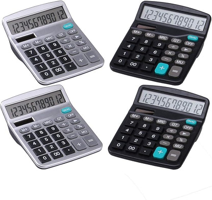 LICHAMP Desk Calculators with Big Buttons and Large Display, Office Desktop Calculator Basic 12 Digit with Solar Power and AA Battery (4 Packs Included), 4 Bulk Pack