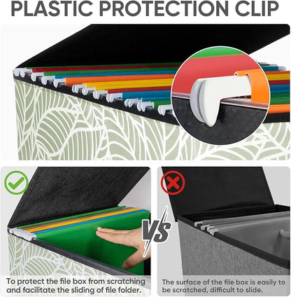 BALEINE File Organizer Box with Lid, Collapsible File Folder Organizer with Plastic Slide, Hanging File Folder Box for Office Document Storage (1 Pack, Antique Foliage)