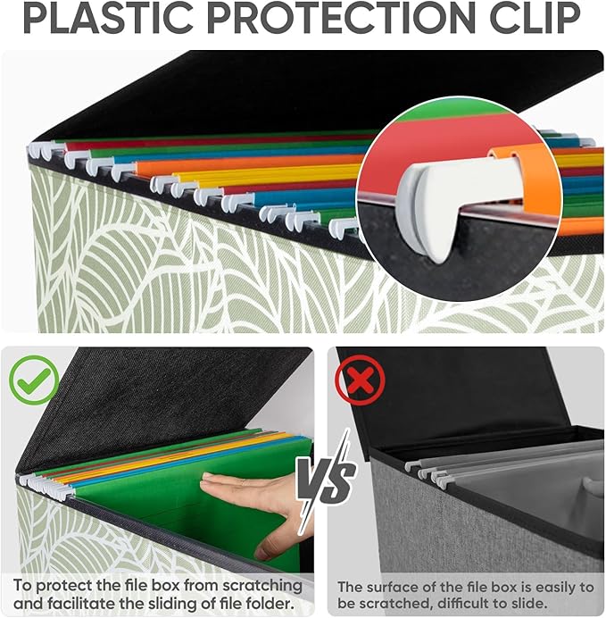 BALEINE File Organizer Box with Lid, Collapsible File Folder Organizer with Plastic Slide, Hanging File Folder Box for Office Document Storage (2 Pack, Antique Foliage)