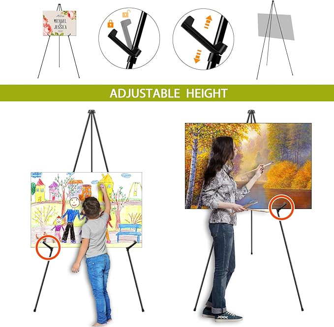 AROIC 63 "Easel Stand for Display, 10 Pack Portable Foldable Metal Easel, Easels for Signs Wedding Logos ,Arts, Painting,Adjustable Floor Easels with 10 Storage Bag