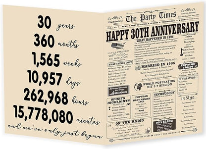 YiKaLus Big 30th Marriage Anniversary Card for Husband Wife, Unique Pearl Wedding Aday Gifts for Parents, 30 Year Anniversary Decorations for Him Her,Vintage Back In 1995