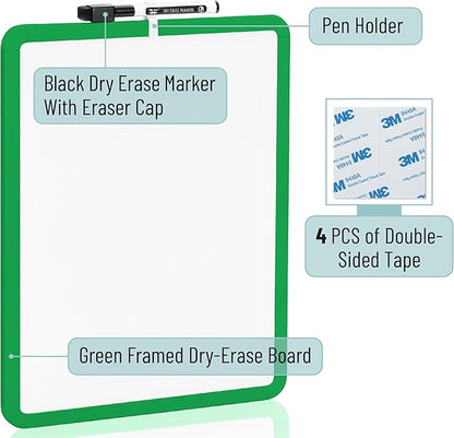 Mr. Pen- Dry Erase Board, 14” x 11” with a Black Dry Erase Marker, Green Frame, Small White Board, White Board for Kids, White Board for Students, Small Dry Erase Board, Mini White Board