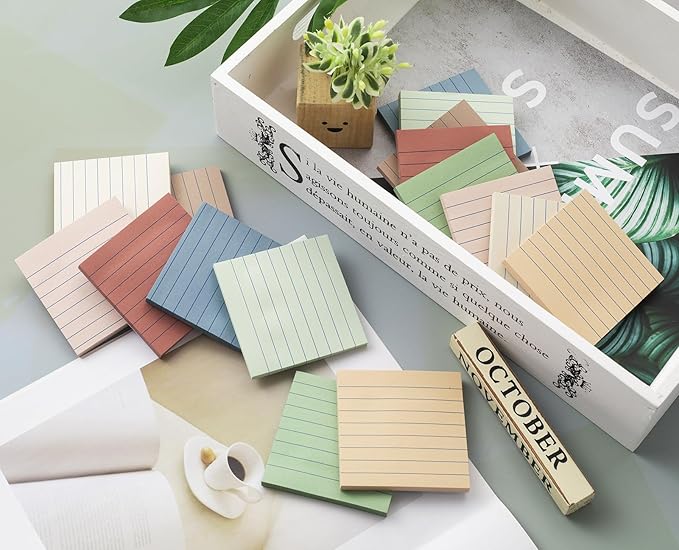 (16 Pack) Lined Sticky Notes 3x3 in Post Ruled Stickies Super Sticking Power Memo Pads Vintage Colors
